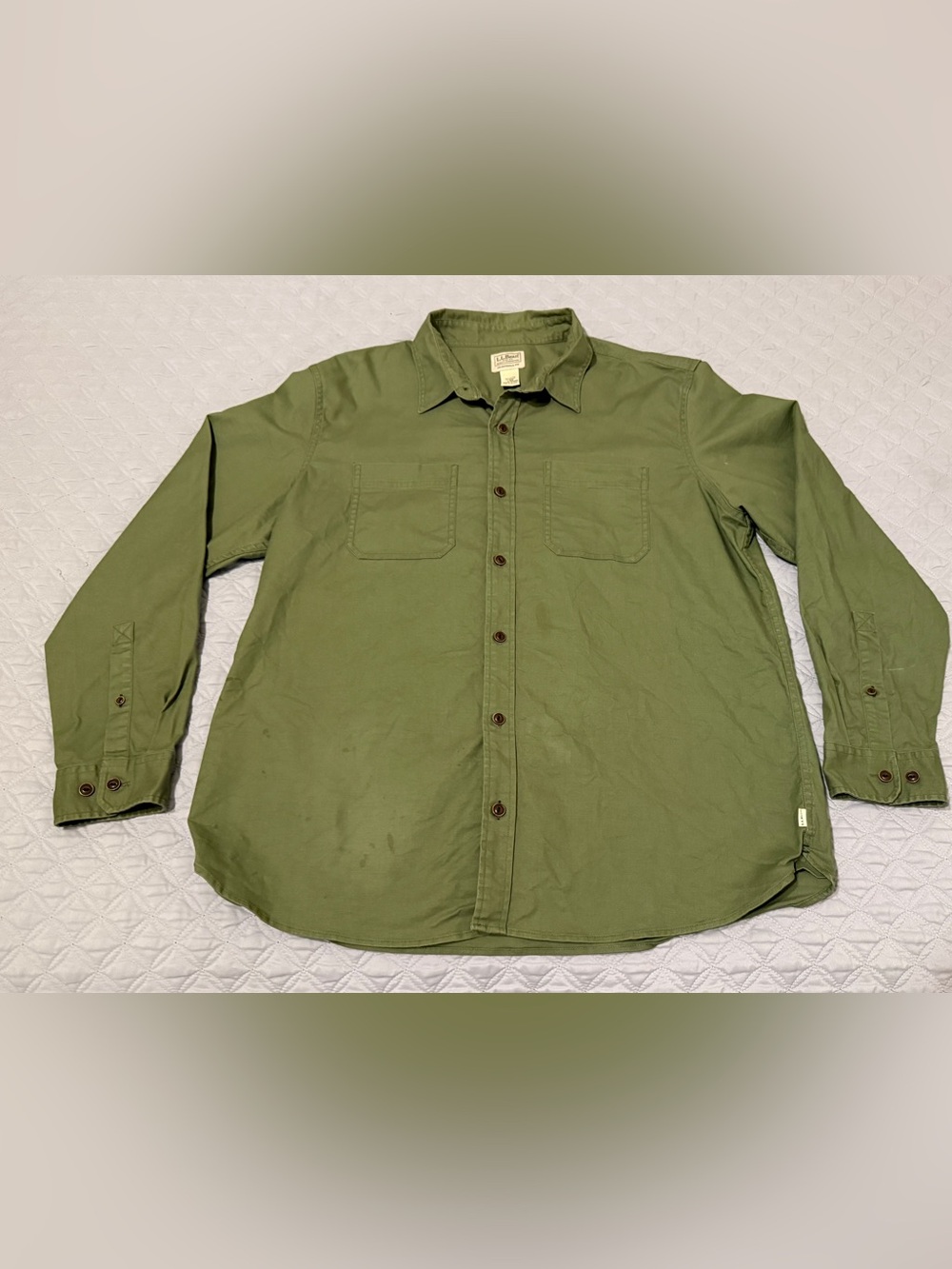 L.L. Bean Beanflex Twill Long Sleeve Shirt Olive Green Dual Pocket Mens Large